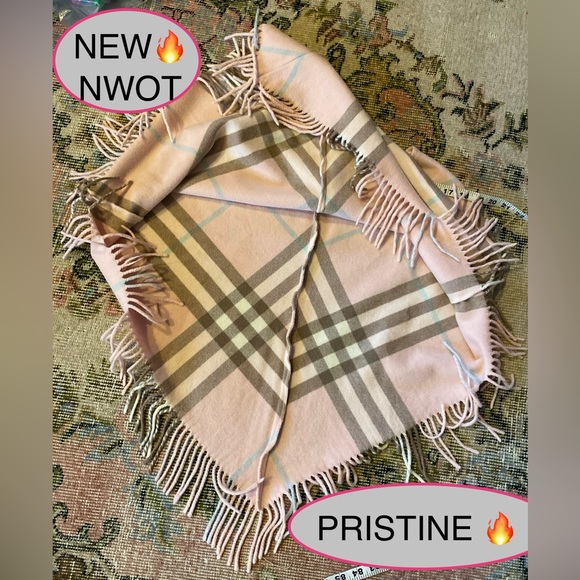 🔥 NEW BURBERRY Cashmere Blend Pink NOVA CHECK PONCHO🔥Women’s One SIZE🔥💗💕 - Picture 8 of 12